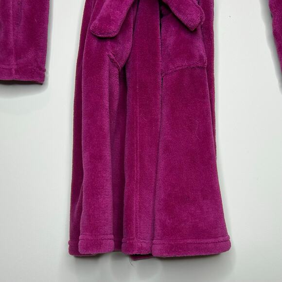 Lands' End Kids Purple Plush Fleece Bathrobe Size 12 Hood Attached Belt Robe - Picture 7 of 9